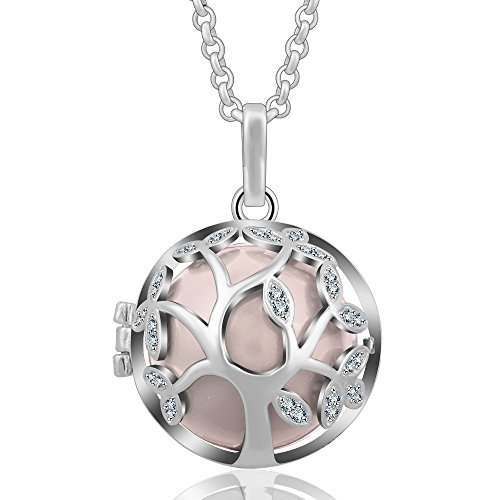 EUDORA Harmony Ball Cubique Zircone Arbre de Vie Médaillon Flottant Pendentif Femmes Collier avec Musique Souhaitant Boule Chime pour mère Dames Filles Beau Cadeau Bijoux, 76cm + 114 cm Chaîne