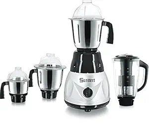 Sunmeet Black-Silver Color 800Watts Mixer Juicer Grinder with 4 Jar (1 Juicer Jar with Filter, 1 Large Jar, 1 Medium Jar and 1 Chuntey Jar) Make in India