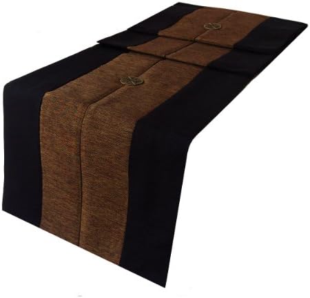 Table Runner Thai Silk &amp; Cotton - Black &amp; Brown
