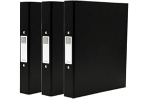 Exacompta A4 Ring Binder, 30mm Spine, 2 Ring, Document Folder, Assorted, Pack of 3 in Black, Stationery Folders for Filing Paperwork and Document Organisation - 226/0019Z