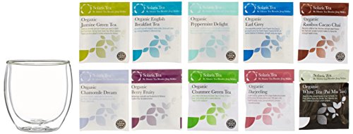 Solaris Tea Geschenkset Doppelwandiges Glas 300 ml mit 10 x Sorten Tee, 1er Pack