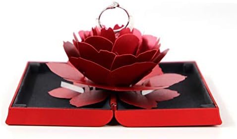 collectsound Women Unique Pop Up Rose Flower Wedding Engagement Rings Box Surprise Jewelry Storage Rings Holder Red