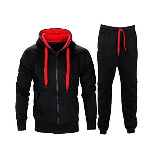 PARSA FASHIONS Malaika - Chándal con Capucha para Hombre (Forro Polar, con Cremallera Completa, Tallas S a XXXXXL) Negro Negro/Rojo 3XL