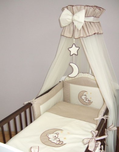 3 Piece Baby Bedding Set (To Fit Cot or Cot Bed) Embroidered - MOON (COT 120 x 60cm, Beige)