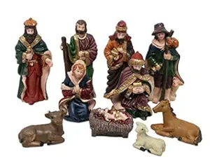 Festive Creations 11 Piece Resin Christmas Crib Nativity Set Baby Jesus Family Ornament for Decoration 4.45(Pack of 11)