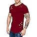 Produktbild BHYDRY Beiläufiges gebrochenes Loch-Kurzschluss-T-Shirt der Spitzen-Bluse der Art- und WeisemännerXX-Large,Wein