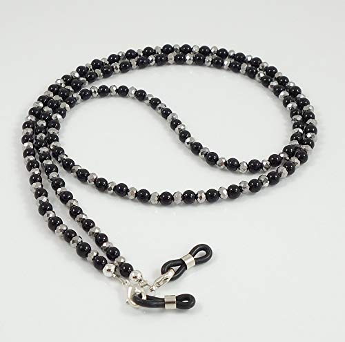 Preisvergleich Produktbild Brillenband Brillenkette Brillenschnur aus Glasperlen schwarz-grau Handmade 4909