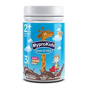 Mypro Sport Nutrition Protein Drink Powder Mypro Kids Grow And Gain (3 Benefits Active+ Strong+Smart For Kids) Drink Supplement Powder for Growing Children- 400 Gm