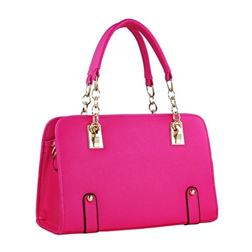 Fashion Ladies Chain Handbag Square Candy Color Vintage Leather Totes Rose