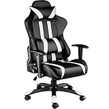 tectake Chaise Fauteuil siège de Bureau Racing Sport Ergonomique avec Support Lombaire et Coussin - diverses Couleurs au Choix - (Blanc Noir | No. 402029)