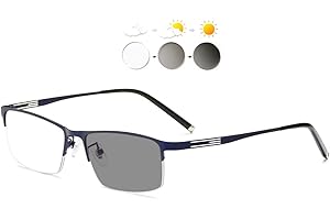 KOOSUFA Okulary do czytania fotochromowe dla mężczyzn i kobiet, prostokątna metalowa oprawka z ochroną UV, okulary przeciwsłoneczne do czytania 0,0 1,0 1,5 2,0 2,5 3,0 3,5