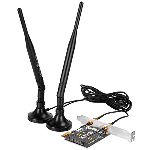 SilverStone SST-ECWA1 – Adapter Karte Mini PCI-E zu PCI-E + 2x Dual Band (2.4GHz 3dBi/5GHz 5dBi) MIMO Antenne mit rundem Magnetfuß, Kabellänge: jeweils 1,50 Meter - 12