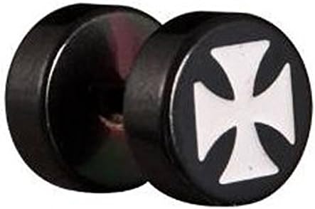 Ear Fake Plug surgical steel Black Anodized Iron Cross Disc Diameter 8 mm