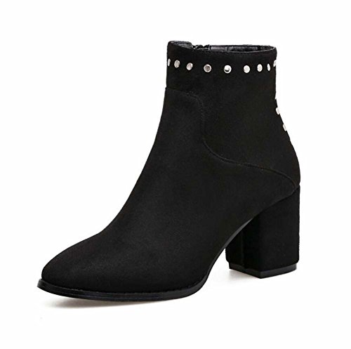 7cm Chunkly Heel Knight Boots Martin Boots Women Sweet Pointed Toe Seude Rivets Zipper Bootie Dress Shoes Punk Boots Ankle Boots Eu Size 35-40
