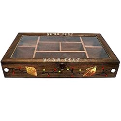 Caja de té para bolsitas, Nombre Caja de té grabada, Caja de té personalizada, Caja de té de madera, Caja de infusión