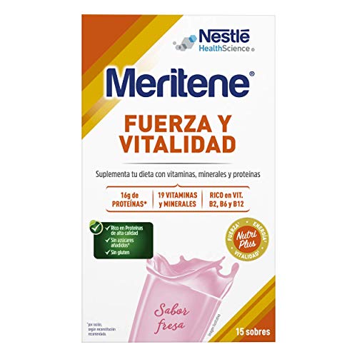 MERITENE de Nestlé Health Science - FUERZA Y VITALIDAD Batido Fresa - Estuche (15x30g)