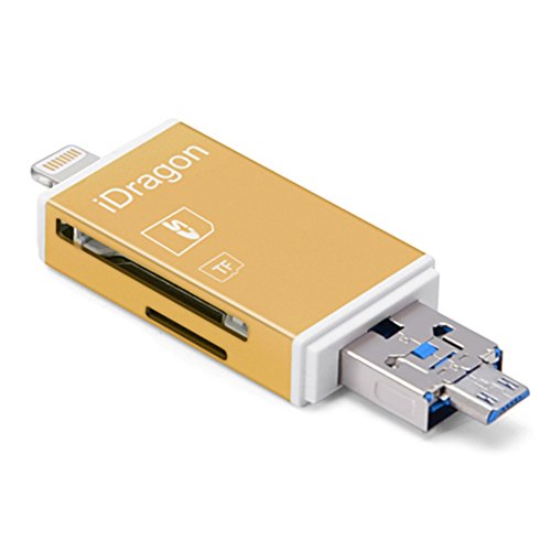 Golden Lightning iReader Memory Karte Reader Foto, scrollen USB SDHC Micro SD Card Adapter für iPhone 6 6S Plus iPad Air 2 Android Samsung Computer Samsung Tablets, Galaxy S6 S7 S5 S4 S3, Galaxy Note 4 3 2, LG G3, Smartphones, Tablets - 2