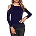 Produktbild Damen Oberteile,DOLDOA Damen Rundhals Schulterfrei Spitzen Patchwork Langarm Top Bluse Pullover (EU: 38, Blau,Schulterfrei Spitzen Patchwork Oberteile)
