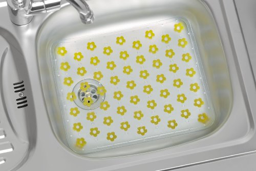 WENKO 2004010100 Spülbeckeneinlage Fleurelle Gelb – Blütenmuster, Kunststoff, Gelb - 2