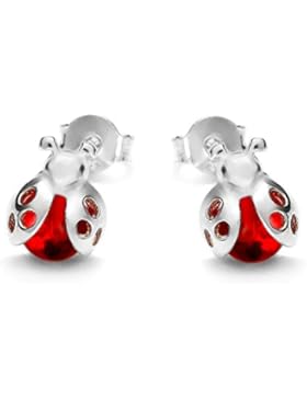 butterfly Mädchen Ohrstecker Silber 925 rot Marienkäfer Satin-Beutel, Geschenkartikel für Mädchen