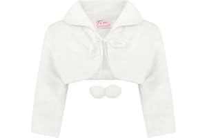 Aelstores - Girls Longsleeve Fur Bolero Shrug For Special Occasion Pom Pom With Ribbon Fastening 0 1 2 3 4 5 6 7 8 9 10 11 12 Years