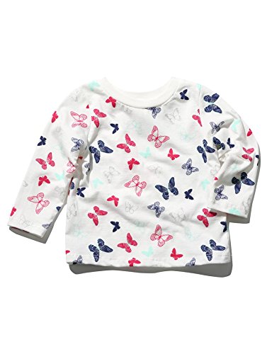 M&Co Baby Girls Long Sleeve Glitter Butterfly Print Round Neck Cotton Casual T-Shirt Cream 18/24 Mnth