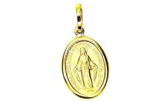 PEGASO GIOIELLI Ciondolo Oro Giallo 18kt (750) Pendente Medaglia Madonna di Lourdes Madonnina Donna Ragazza