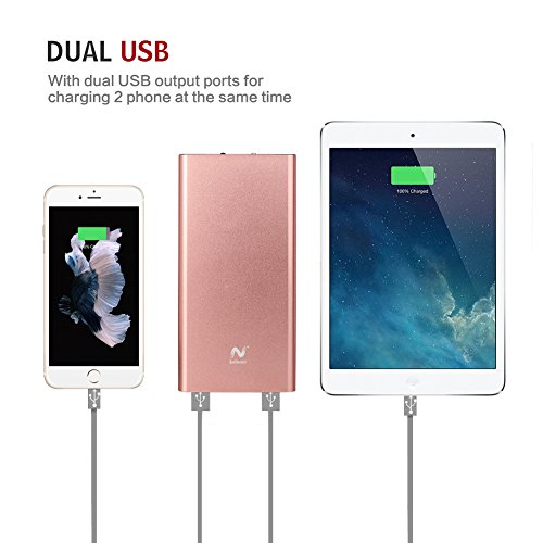 Keluoer Power Bank 10000mAh Ultra Dünn & Kompakt Externer Akku Dual-Port USB Ladegerät für Apple iPad, iPhone, Android Phones, Smartphones, Handys und Tablets (rosengold) - 3