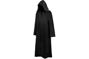 AOOWU Capa Negra con Capucha para Adultos, Jedi Túnica con Capucha Unisex, Deluxe Medieval Cosplay Capa, Capa de Vampiro para Carnaval, Pascua, Fiestas, Halloween, Disfraz (L)