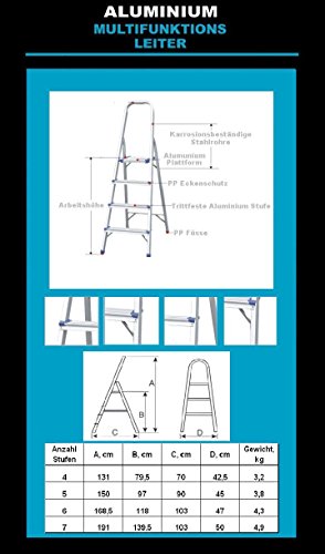 ALU Leiter Haushaltsleiter mit 4 Stufen Mehrzweckleiter Multifunktion Mehrzweck - 3