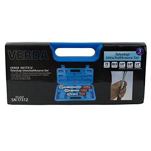 Teleskop-Ratschenschlüssel-Set 3-tlg 1/2″ 3/8″ 1/4″ 72 Zähne VERDA SN1731z - 9