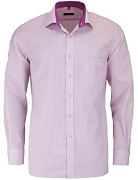 ETERNA Modern Fit Hemd extra kurzer Arm Besatz Karo lila