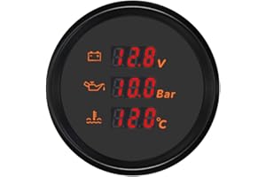 ELING 52 mm 3-in-1 Digitalanzeige mit 9–32 V Voltmeter 5 Bar 10 Bar 25 Bar Öldruckmesser Wassertemperaturanzeige mit 8 Farben Hintergrundbeleuchtung
