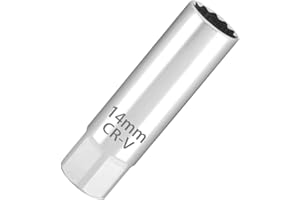 SJQBAINING 14 mm Spark Plug Socket, 12-Point Thin Wall Spark Plug Removal Tool, Automobile Sparking Plug Wrench with 3/8 Inch Drive and Built-in Spring Clips(Silvery)