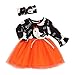 Produktbild Riou Kinder Langarm Halloween Kostüm Top Set Baby Kleidung Set Kleinkind Kinder Baby Mädchen Kürbis Striped Print Langarm Halloween Kleid + Stirnbänder gesetzt Skelett (110, Orange)