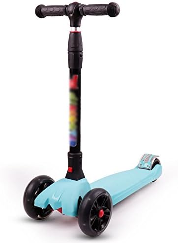 Tricycle WSSF- Children Scooters 4 Wheels Flash &amp; Handlebar Adjustable Height One-click Folding Scooter Kick Scooter Outdoor Toy Color Optional,61*24*62-83cm (Color : Blue)