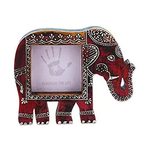 Purpledip Artistic Photoframe Wooden Elephant Shaped for 4x4 inch Photo Size Unique Indian Souvenir (10988)
