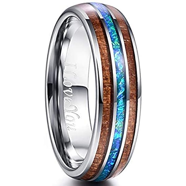 Stainless Steel Wood Inlay Ring - Gold Wedding Band & Engagement Ring, Sizes 6-12 2 thumbnail image