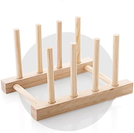 Natural Solid Wood Dish Rack, Kitchen Drawer Organizer, Cabinet Plate Cooking Lid Dry Display Holder, Book CD Bottle Toy Cabinet Storage - 3 Slot
