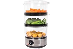 ELEX 3 Tier Food Steamer / 6 Litre/Compact Design / 3 Separate Compartments & Rice Bowl/Healthy Cooking Of Vegetables, Meats & Fish / 60 Minute Timer Function / 400W