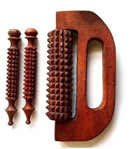 MOON CRAFT Wooden Massager Handheld Body Calf massager, Acupressure Roller massager, Pain Relief Plane Ring Two Sided Masager for Neck Shoulder & Body Relaxation Massager set of 3