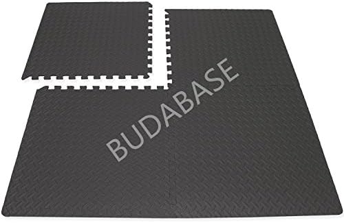 BUDABASE INTERLOCKING EVA SOFT FOAM EXERCISE FLOOR MATS GYM GARAGE OFFICE KIDS PLAY MAT (Black, 44pcs-176sqft)