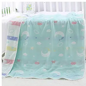 Koochie-Koo Cotton Multipurpose Light Weight Soft Cozy Cute Reversible Muslin Blanket Nursery Quilt Wrap for All Seasons for New Born Toddlers Baby Boys & Baby Girls - ( 110x108 cm , Multicolor)