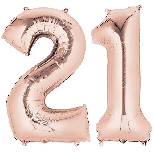 Ouinne Fête Ballons D'hélium Foil NO.21, 40 Pouces Articles de Ballon 21 Ans pour Anniversaire de Mariage Décoration (Rose Gold)