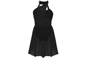 Yihuimin Kids Girls Halter Cutout Back Ballet Leotard Lyrical Dance Skating Dress Ballerina Dancewear