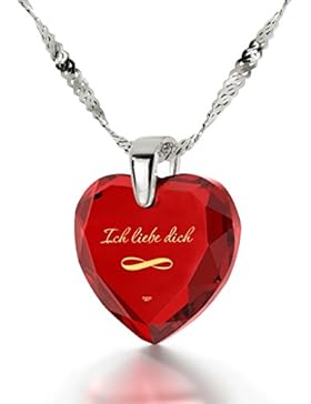 925 Sterling Silber Herzkette Ich Liebe Dich und Unendlichkeitszeichen Graviert mit 24k Gold auf 17mm Zirkonia...