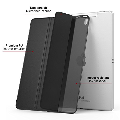 MoKo Hülle für iPad Pro 10.5 Zoll 2017 – PU Leder Tasche Schutzhülle Schale Smart Case mit Translucent Rücken Deckel, mit Auto Schlaf / Wach Funktion und Stanfunktion für Apple iPad Pro 10.5 Tablet, Schwarz - 2