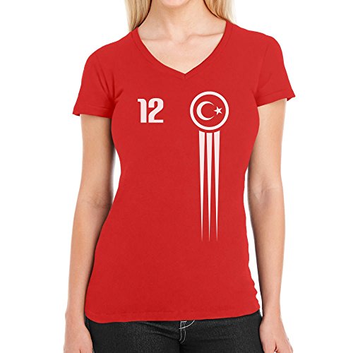 Türkei Türkiye Trikot Fanshirt WM 2018 Fanartikel EM Damen T-Shirt V-Ausschnitt X-Large Rot