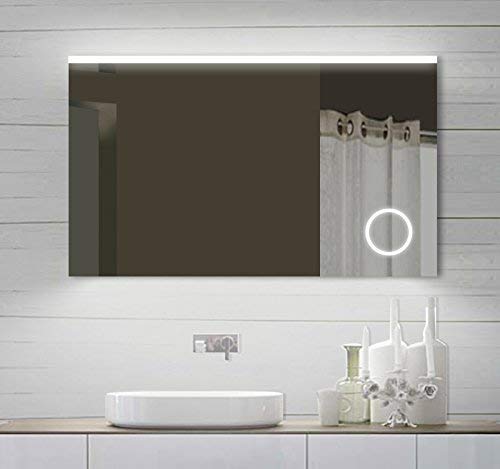 Lux-aqua Cuarto de baño Espejo con Espejo para maquillarse y LED Luz En Caliente & frío Blanco - 102 X 70 Cm