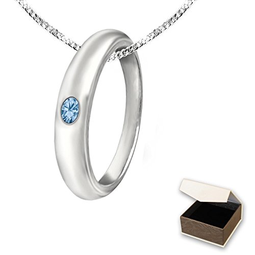 CLEVER SCHMUCK Set Silberner Anhänger Taufring schlicht mit Stein blautopas-hellblau und Kette Panzer 36 cm Sterling Silber 925 für Jungen im Etui - 2